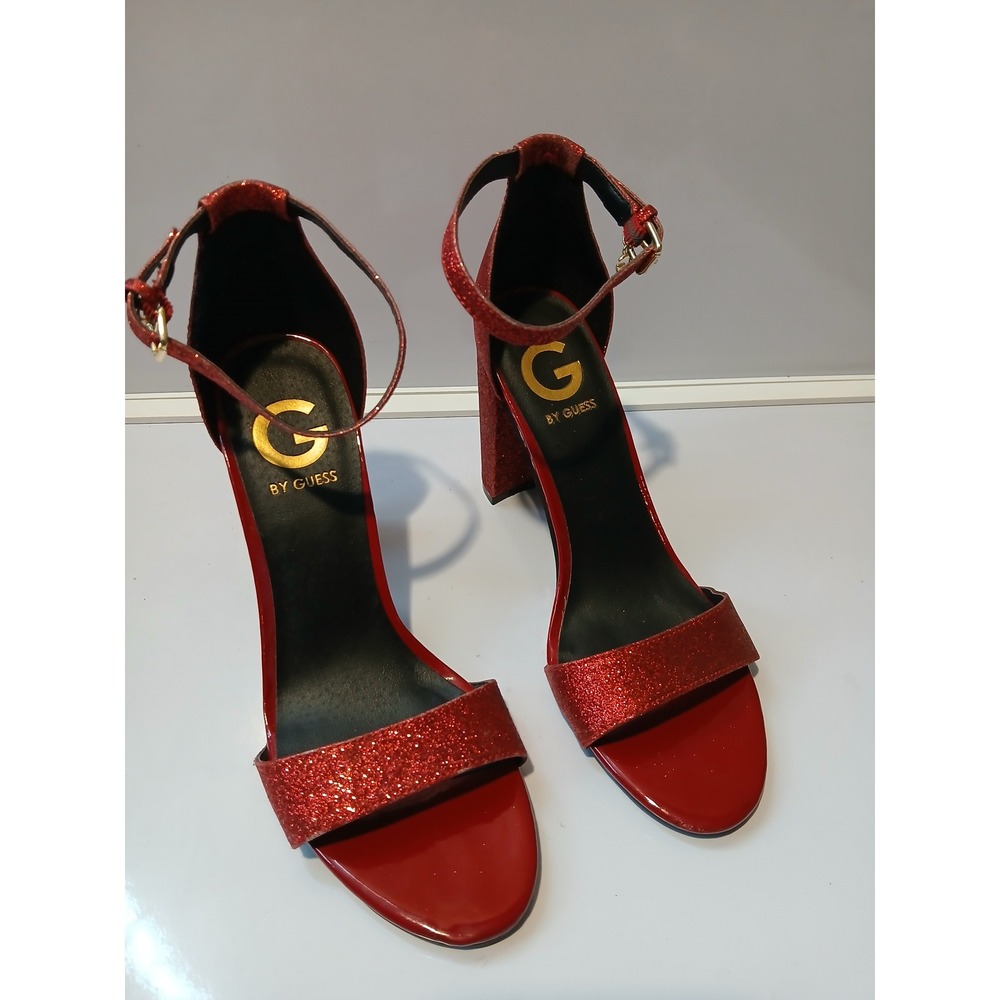 Guess Red Glitter Ankle Strap Block Heels Sparkly Dress Shoes Women‎ Size